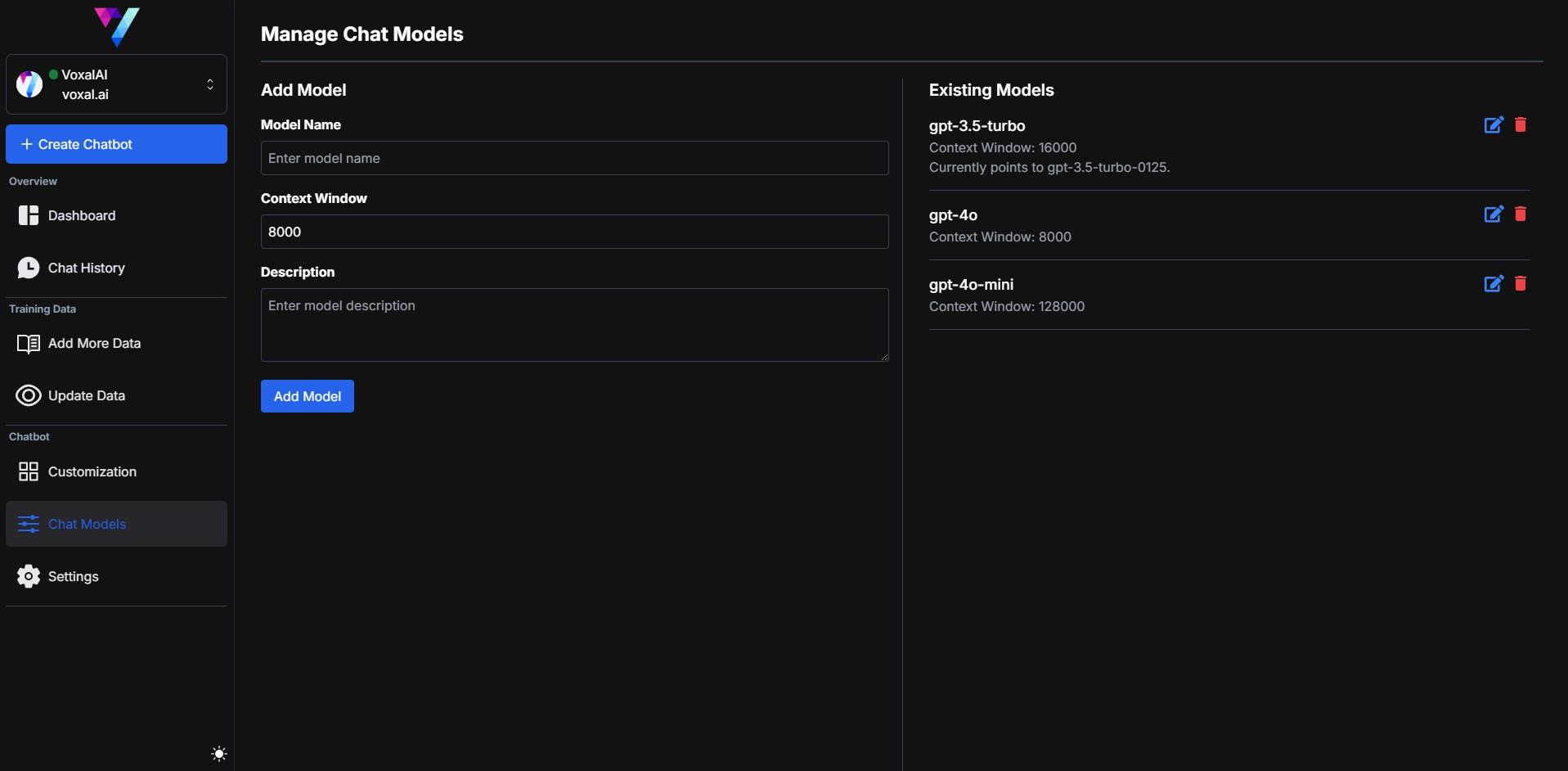 AI Model Management Interface